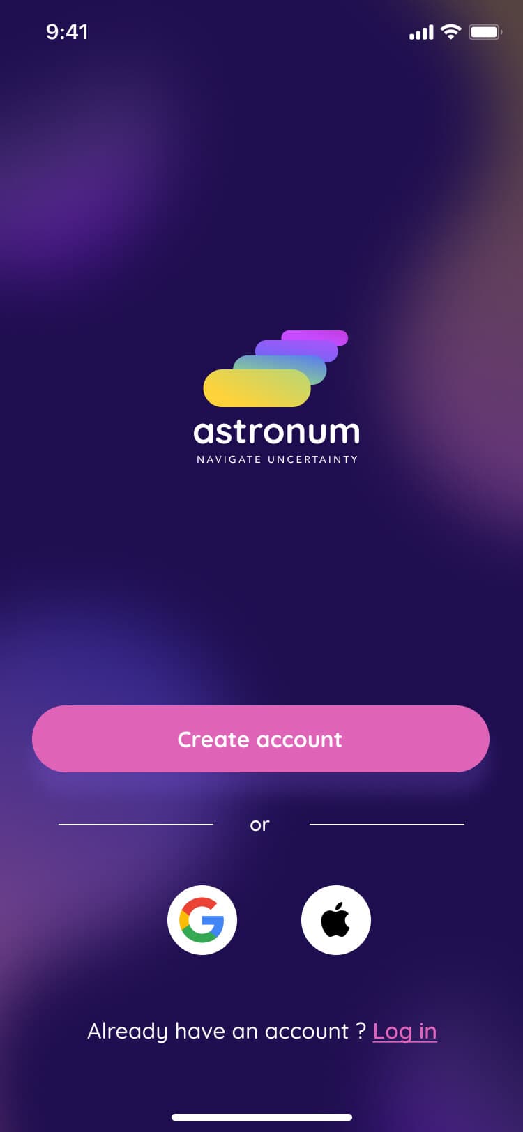 The Astronum app welcome screen: navigate uncertainty