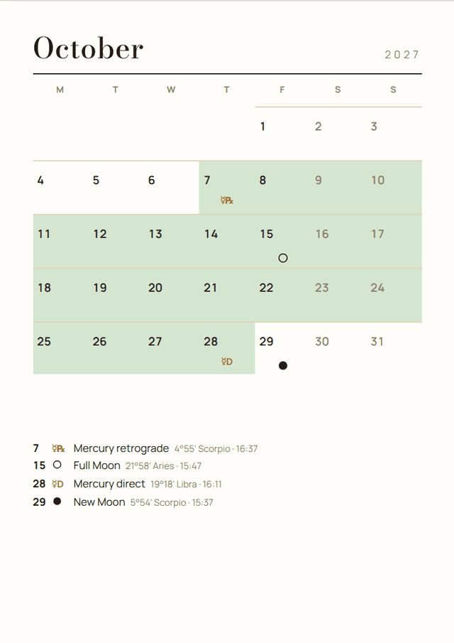 October, the last retrograde